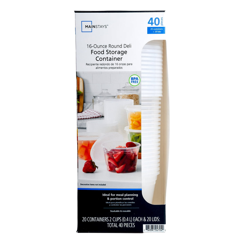 (4 pack) Mainstays Plastic Deli Containers, 40 Pieces, 16 oz, Meal Prep and Batch Cooking