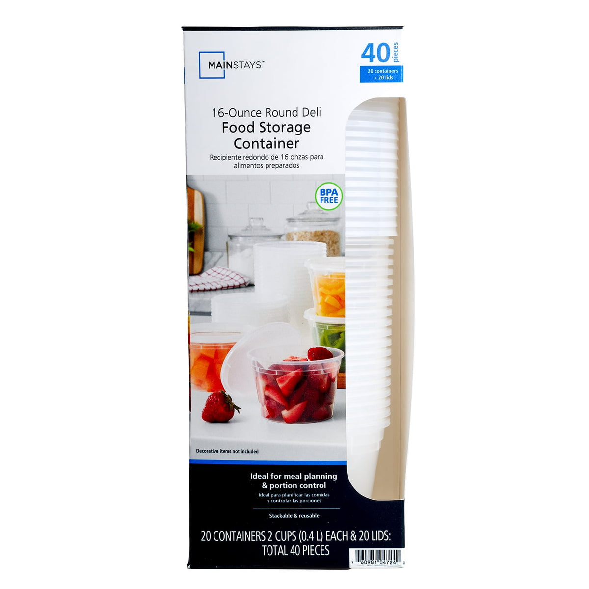 (4 pack) Mainstays Plastic Deli Containers, 40 Pieces, 16 oz, Meal Prep and Batch Cooking