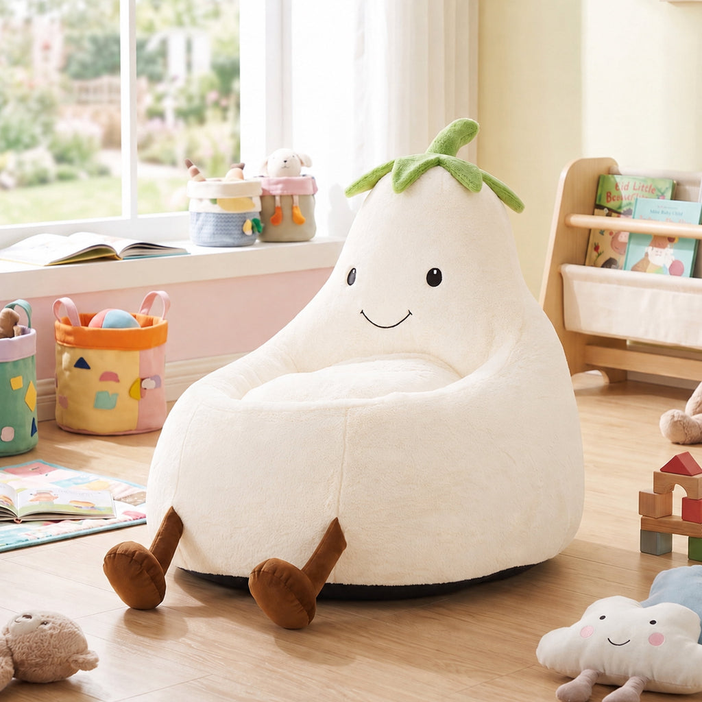 CONCETTA 24in Bean Bag Chair, Soft Faux Rabbit Fur Fabric, Cute Eggplant Lazy Chair for Kids, Living Rooms, Beige