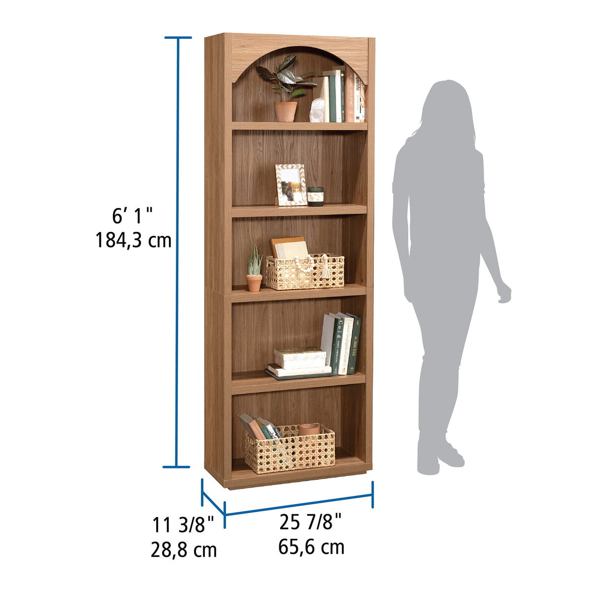 Mainstays Westley 5 Shelf Arch Bookcase, Warm Walnut Finish