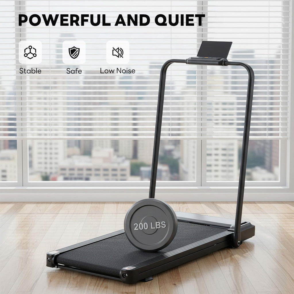 CONCETTA Foldable Walking Treadmill with Handrails, 2-in-1 Quiet Under Desk Treadmill for Home Office, Remote Control, LED Display, Black