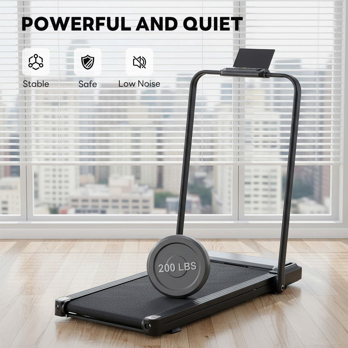 CONCETTA Foldable Walking Treadmill with Handrails, 2-in-1 Quiet Under Desk Treadmill for Home Office, Remote Control, LED Display, Black