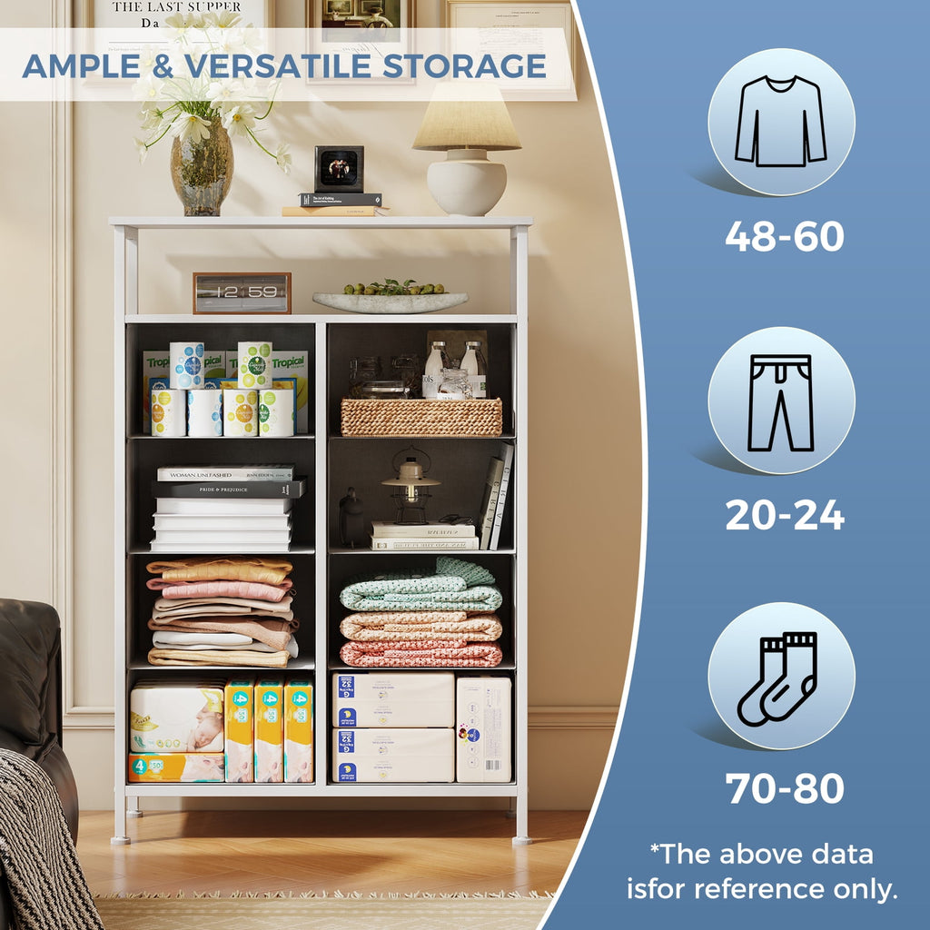 CONCETTA 8-Drawer Fabric Dresser with Open Shelf, Tall  Storage Organizer for Bedroom Closet, Living Room, Hallway, White