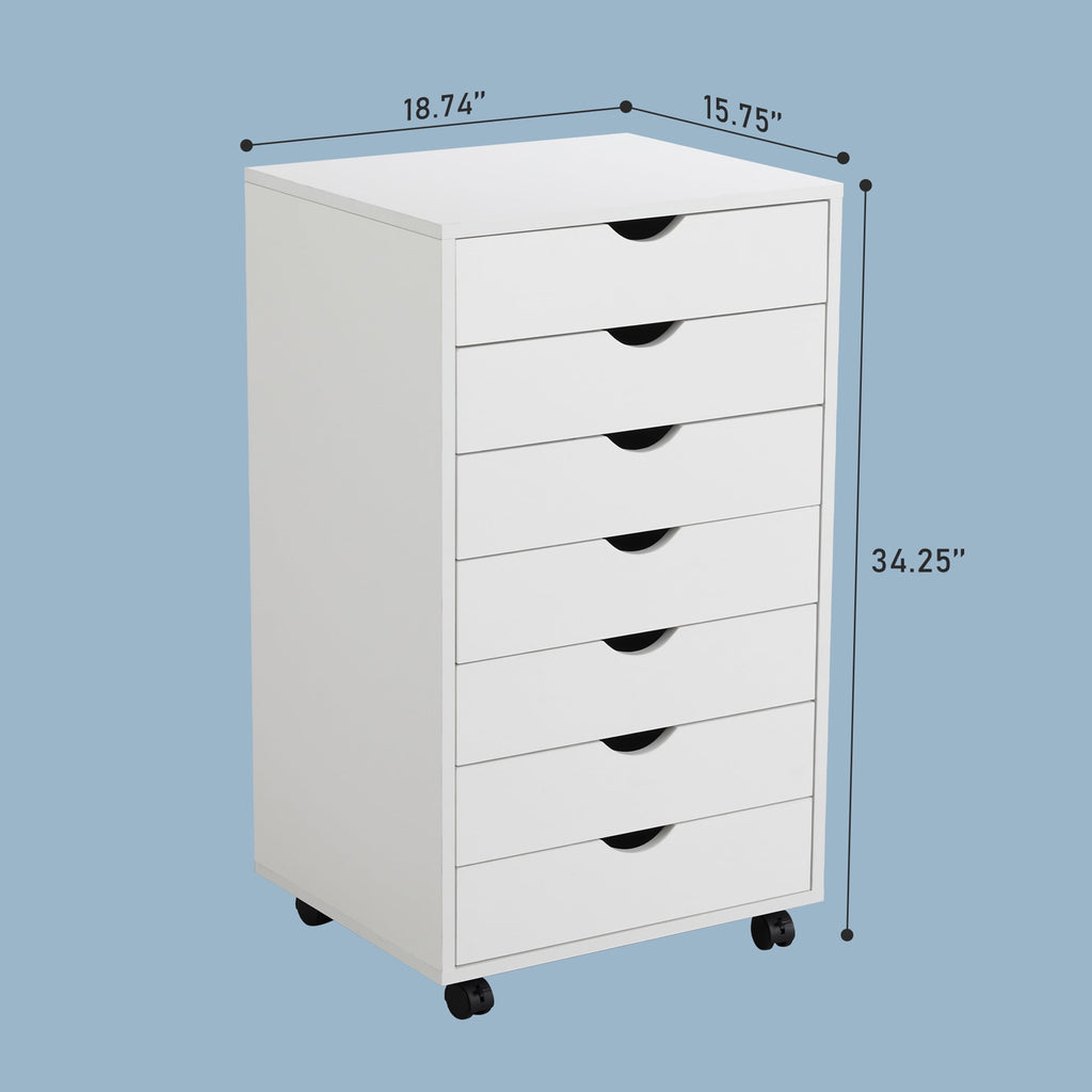 CONCETTA 7-Drawer File Cabinet, Lateral Filing Under Desk Storage Organizer with Wheels for Home Office, White