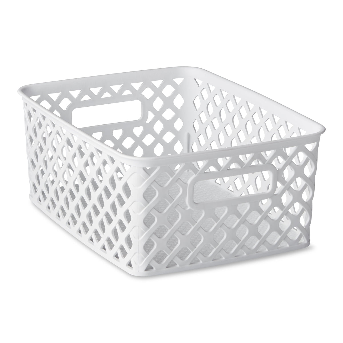 (6 pack) Mainstays Small White Decorative Plastic Storage Basket, 10 in x 7.9 in x 4 in