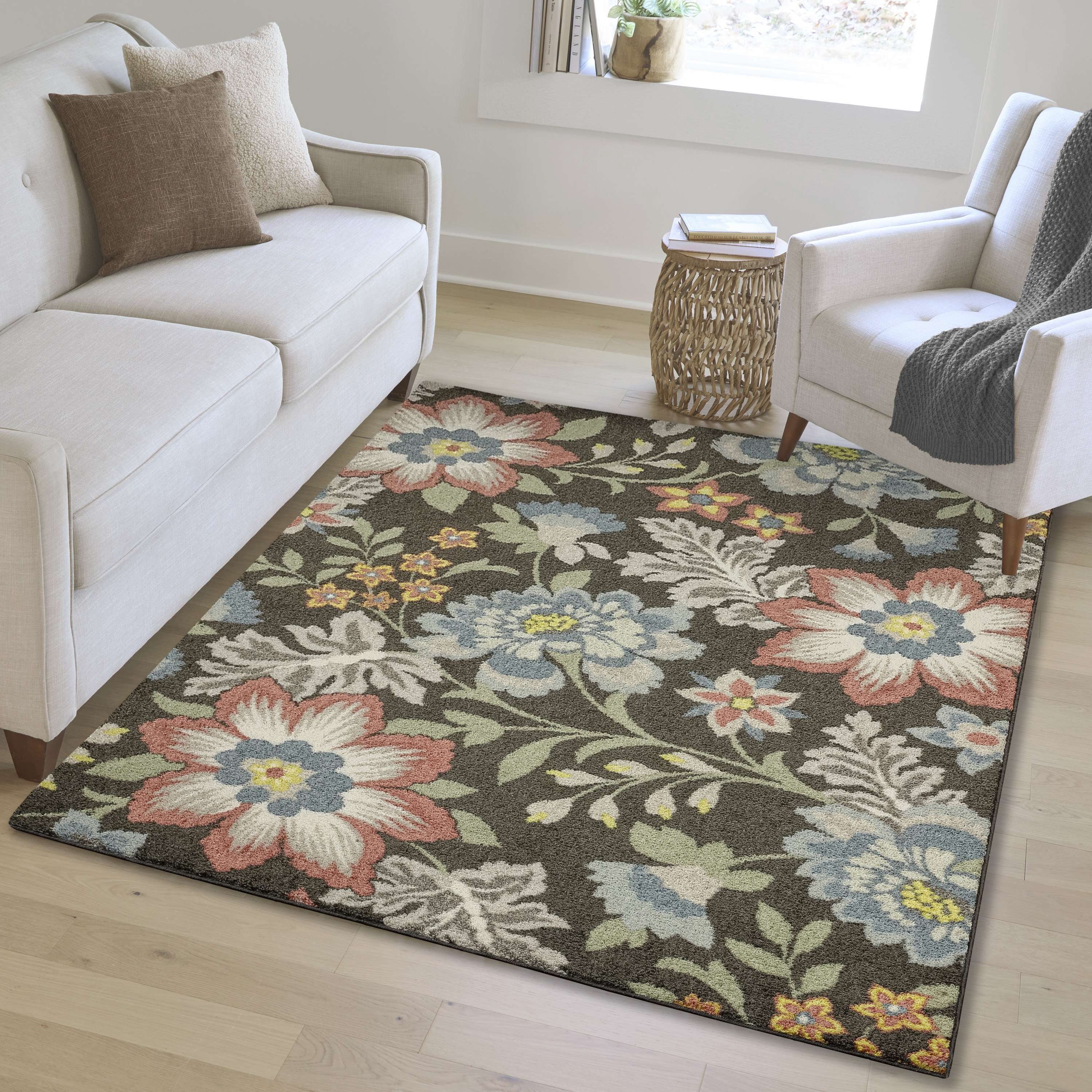 Mainstays Oversized Floral Gray Multicolor Indoor Area Rug, 5 ft x 7 ft