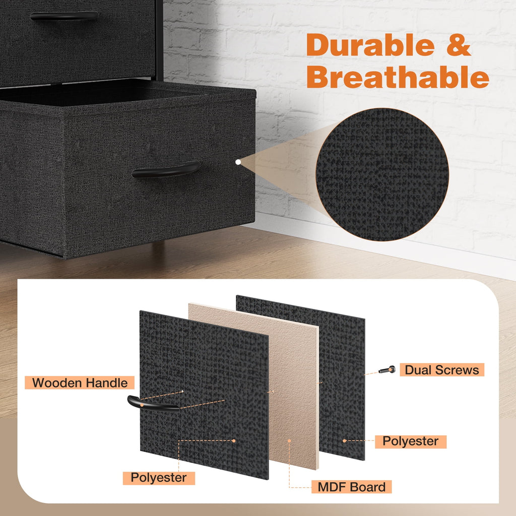 CONCETTA 8-Drawer Fabric Dresser Storage Chest for Bedroom, Closet, Entryway, Storage Furniture for Adults, Black