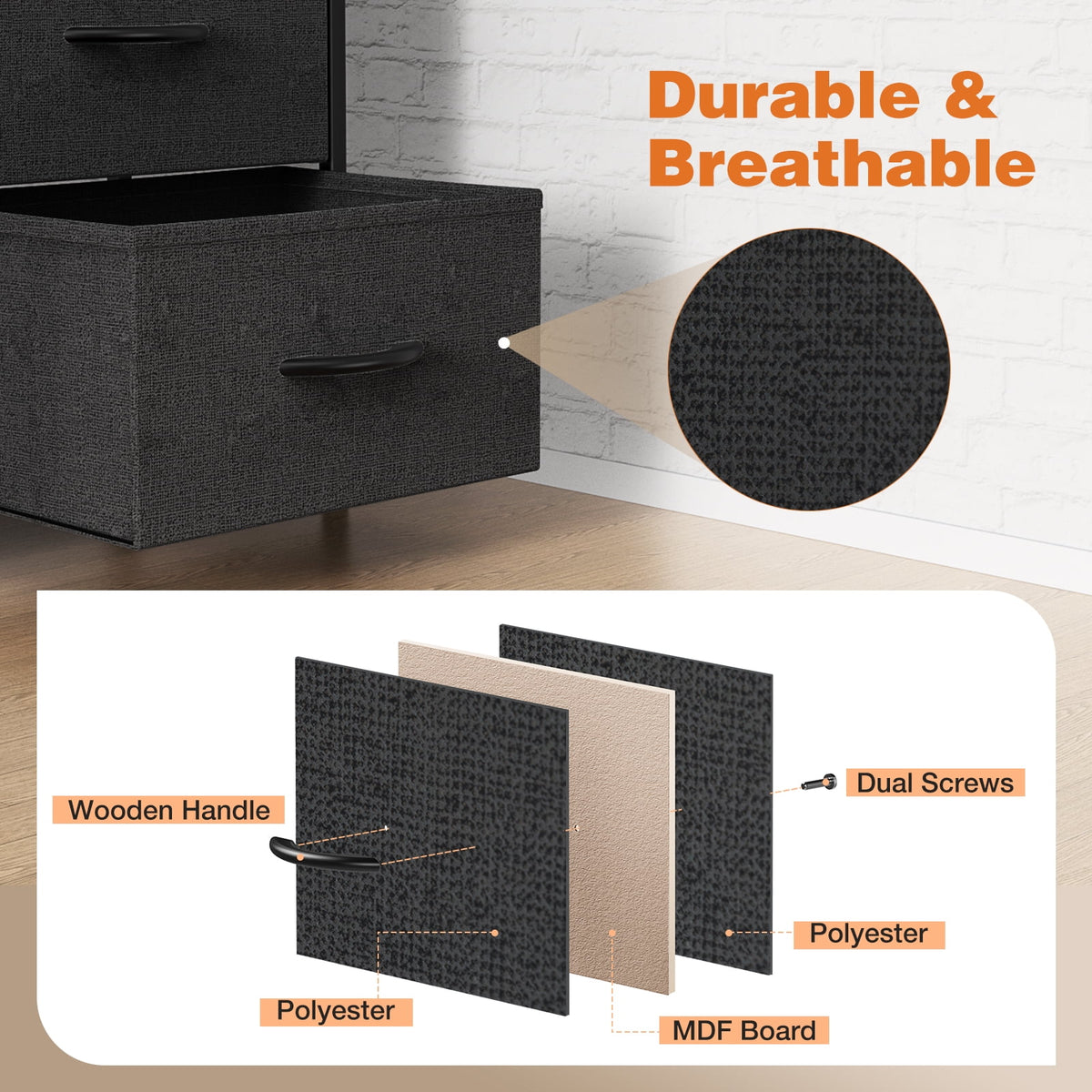 CONCETTA 8-Drawer Fabric Dresser Storage Chest for Bedroom, Closet, Entryway, Storage Furniture for Adults, Black