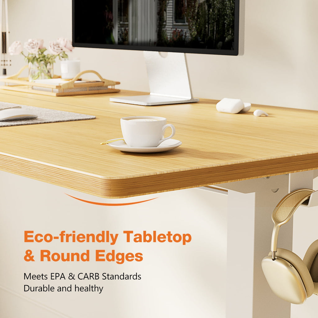 CONCETTA Electric Height Adjustable Desk, 55"x24" Ergonomic Sit Stand Workstation, One-Touch Lift Home Office Desk, Oak