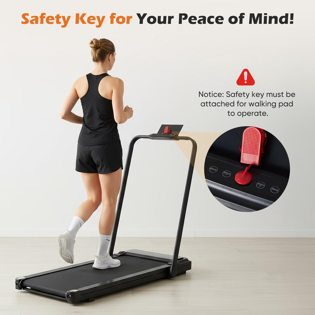 CONCETTA Foldable Walking Treadmill with Handrails, 2-in-1 Quiet Under Desk Treadmill for Home Office, Remote Control, LED Display, Black
