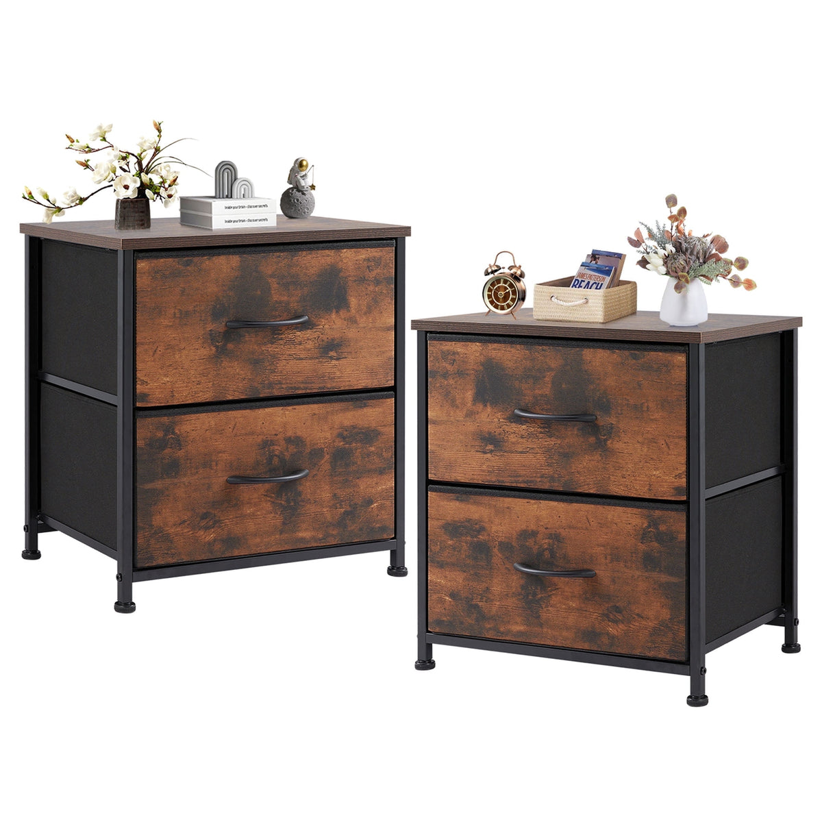 Pillar Home 4 Drawer Fabric Dresser Nightstand with Wood Top