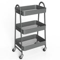 CONCETTA 3-Tier Utility Rolling Cart, Metal Mobile Storage Rack with Lockable Castors for Office, School, Bathroom, Gray