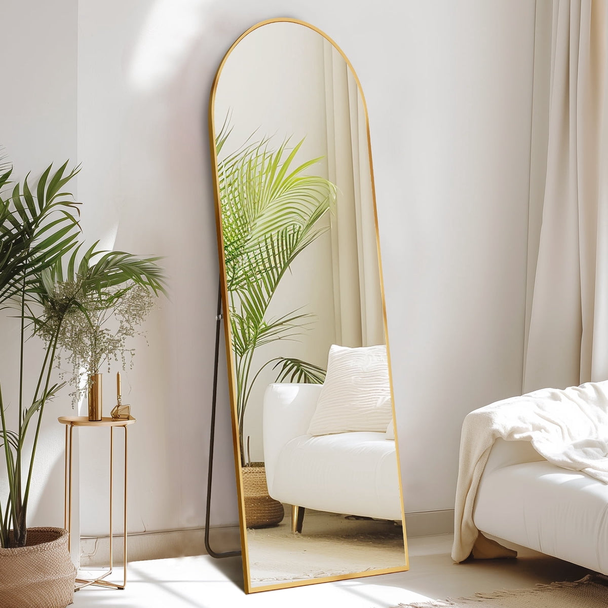 CONCETTA 59"x16" Arched Full Length Mirror, Full Body Standing Mirror Floor Mirrors, Gold
