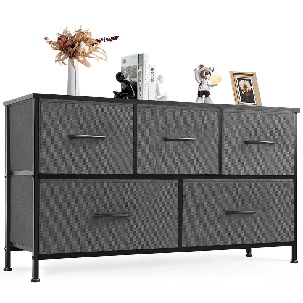 CONCETTA Dresser 5 Fabric Storage Drawer Dresser, TV Stand, Chest of Drawers for Bedroom, Closet, Entryway, Living Room, Gray