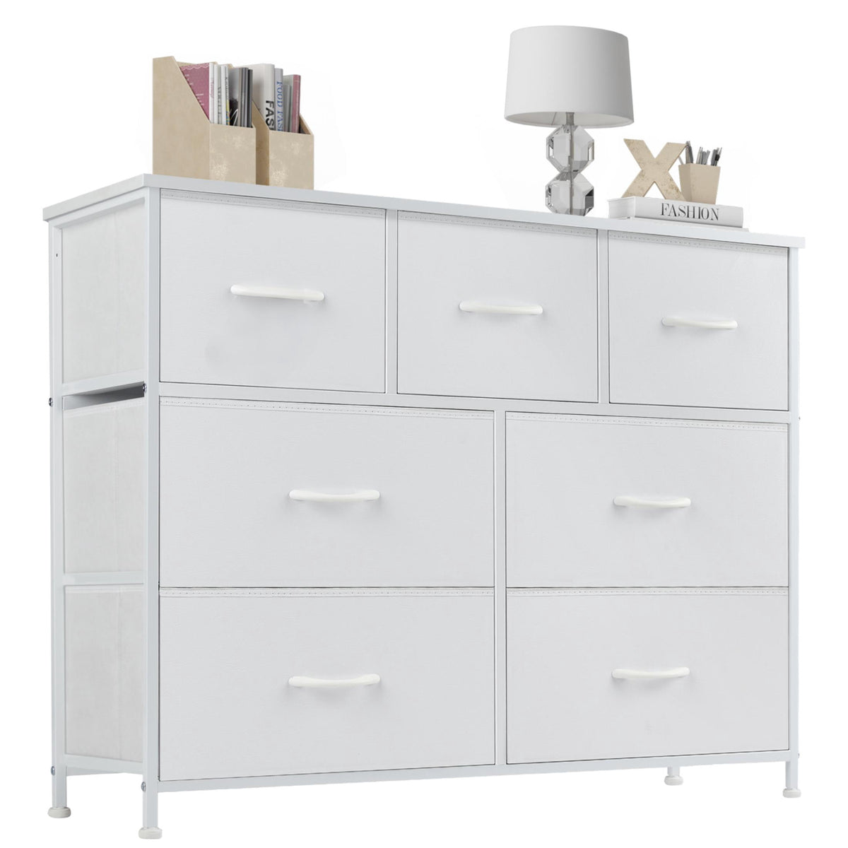 CONCETTA 7-Drawer Fabric Dresser Storage Chest for Bedroom, Closet, Storage Furniture for Adults, White