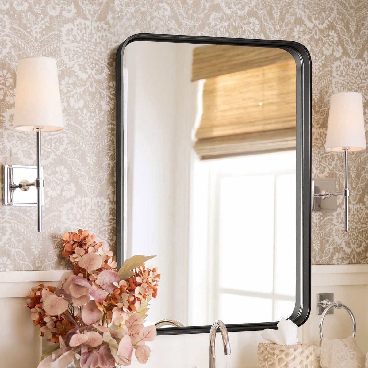 CONCETTA Shatterproof Bathroom Wall Mirror -22" x 30" Vanity Mirror with Rectangular Metal Frame, Anti-Fog, Black, Gift for Mother's Day