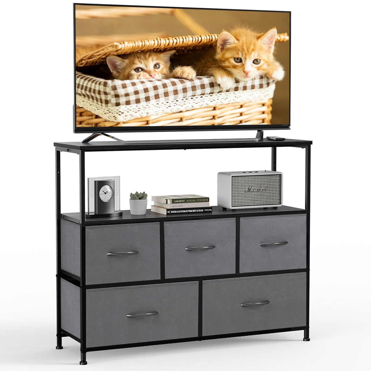 Pillar Home 4 Drawer Fabric Dresser Nightstand with Wood Top