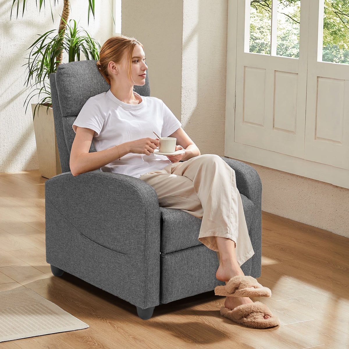 CONCETTA Vibration Massage Recliner Chair, 160 deg Reclining Small Sofa for Living Room & Home Theater, 275lbs Capacity, Relaxing Comfort, Gray