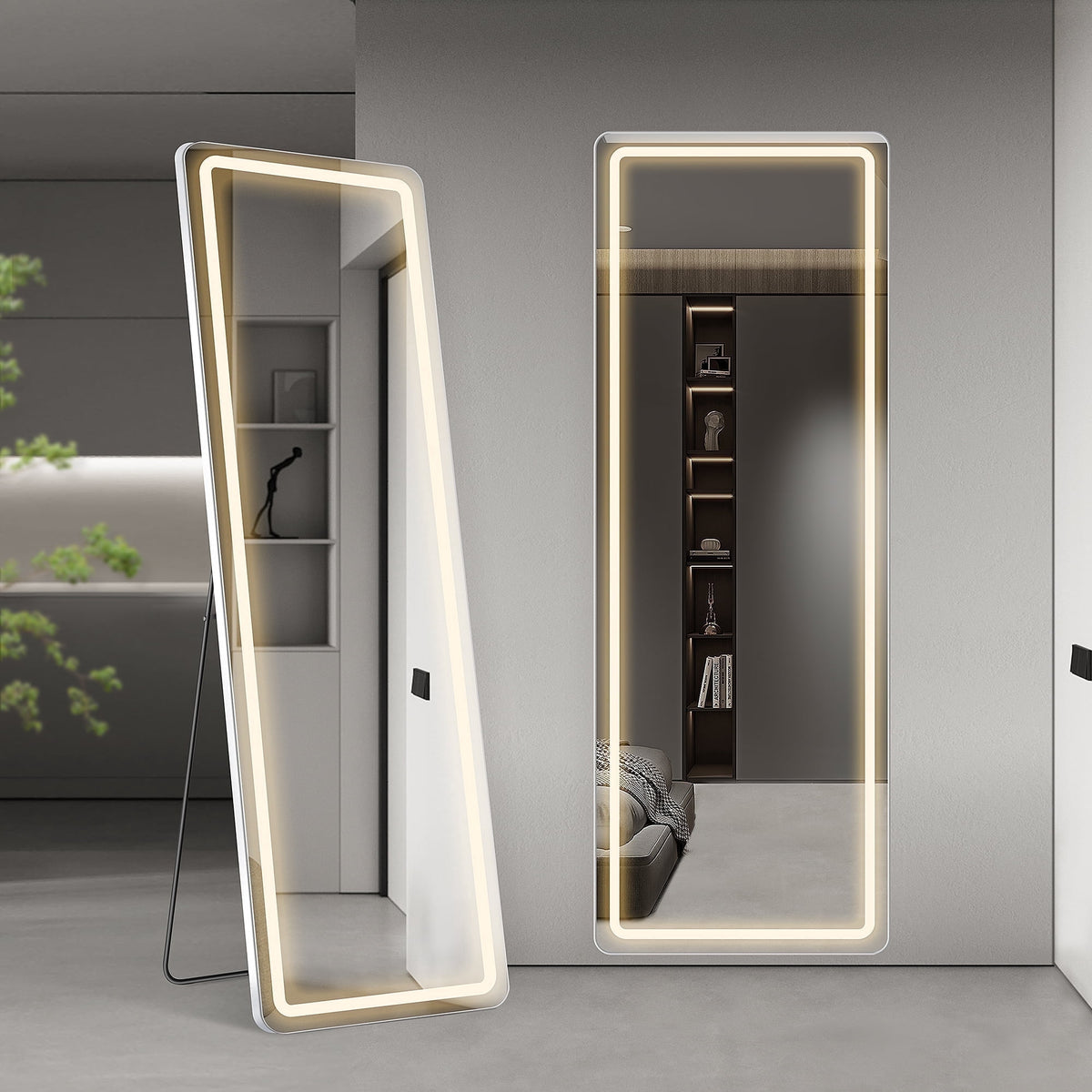CONCETTA 64"x21" Rectangle LED Full Length Mirror, Full Body Standing Floor Mirror, 3 Color Modes for Bedroom, Cloakroom
