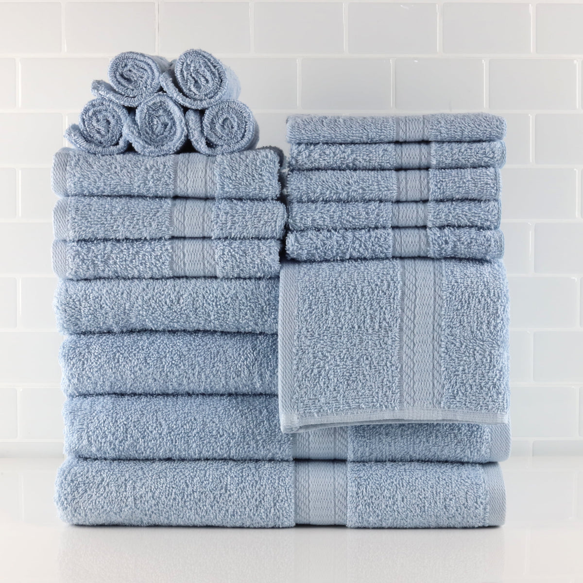 Pillar Home 18-Piece 100% Cotton Towel Set, Navy, 4 Bath Towels