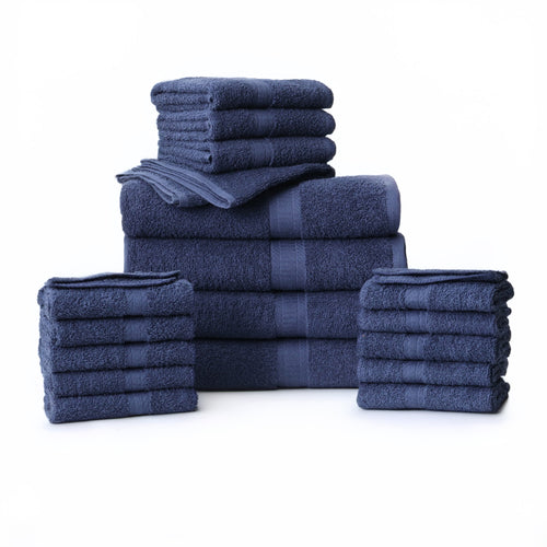 Mainstays 18-Piece 100% Cotton Towel Set, Navy, 4 Bath Towels, 4 Hand Towels, 10 Washcloths