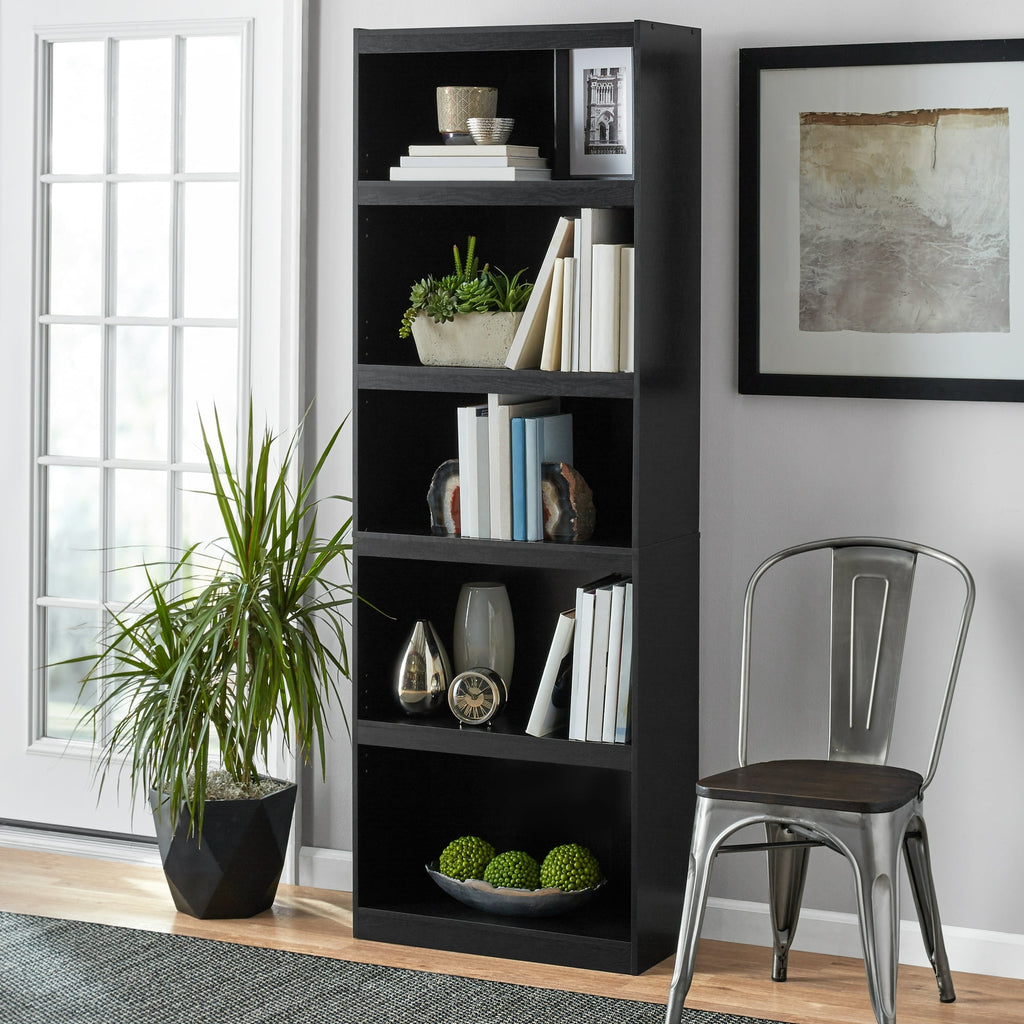 Pillar Home Framed 5-Shelf Bookcase with Adjustable Shelves, Espresso