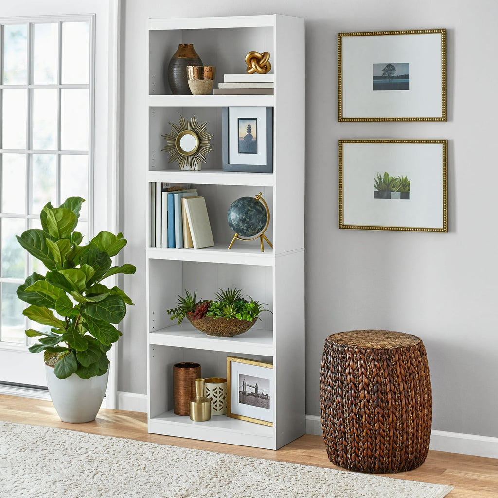 Pillar Home Framed 5-Shelf Bookcase with Adjustable Shelves, Espresso