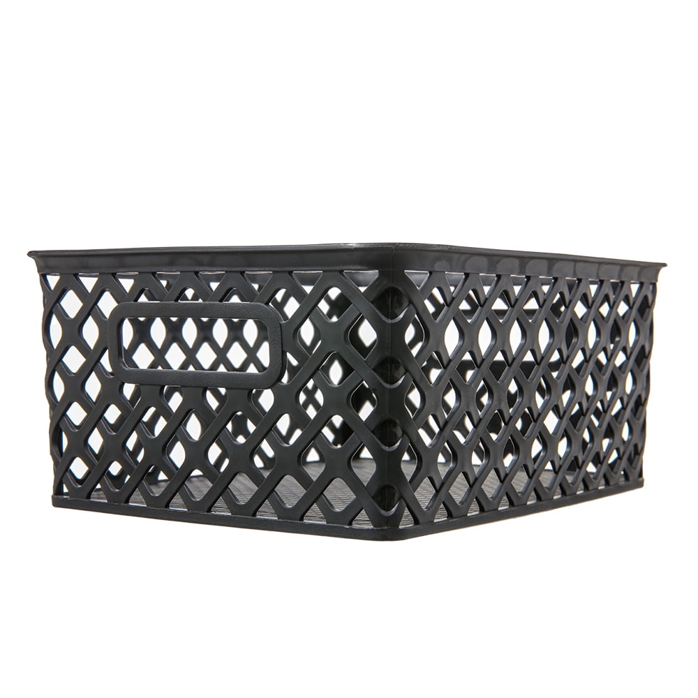 Pillar Home Small White Decorative Plastic Storage Basket, 10 in x 7.9 in x 4 in