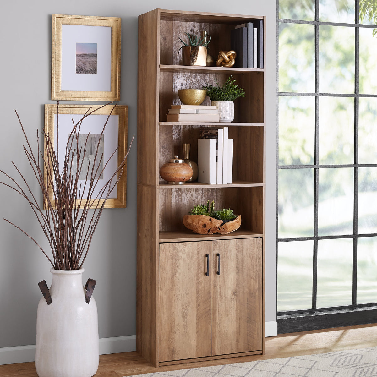 Pillar Home 5-Shelf Bookcase with Doors