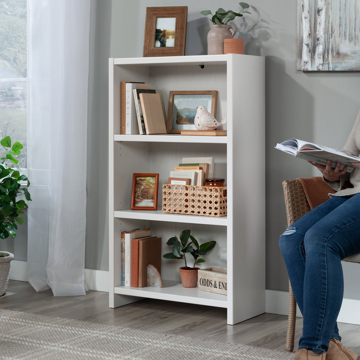 Mainstays Westley 3-Shelf Bookcase, White Grain Finish