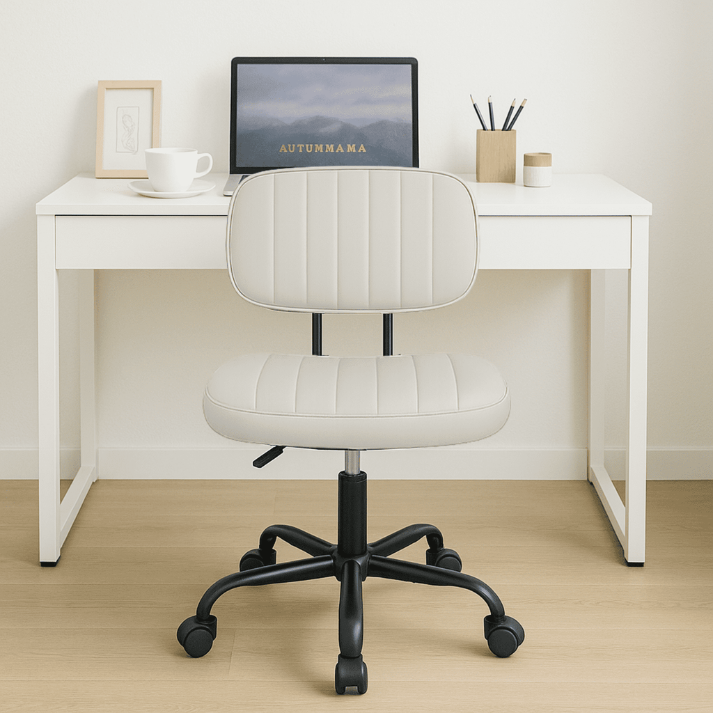 CONCETTA Ergonomic Home Office PU Leather Desk Chair, Small Space, Armless Rolling Chair for Adults, White