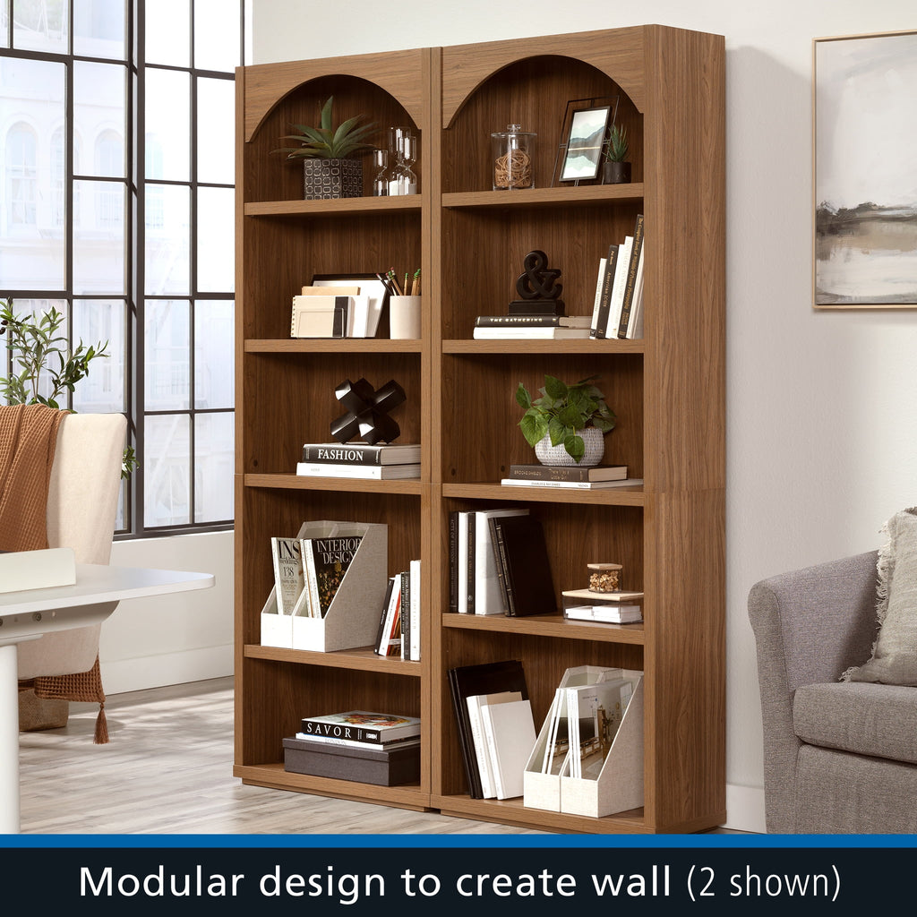 Mainstays Westley 5 Shelf Arch Bookcase, Warm Walnut Finish