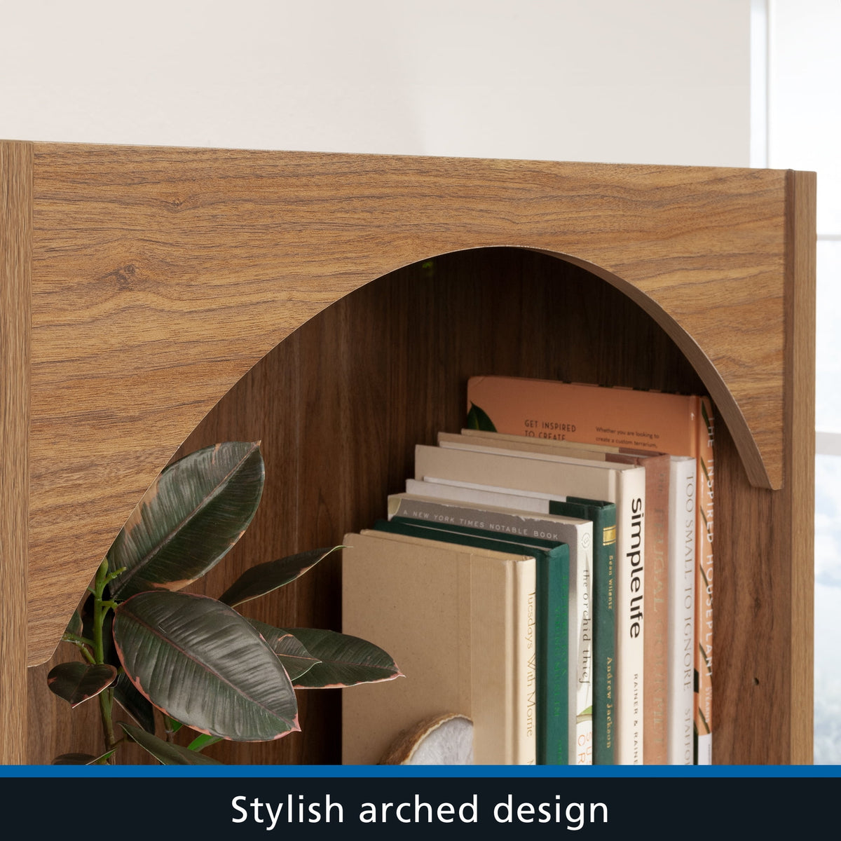 Mainstays Westley 5 Shelf Arch Bookcase, Warm Walnut Finish