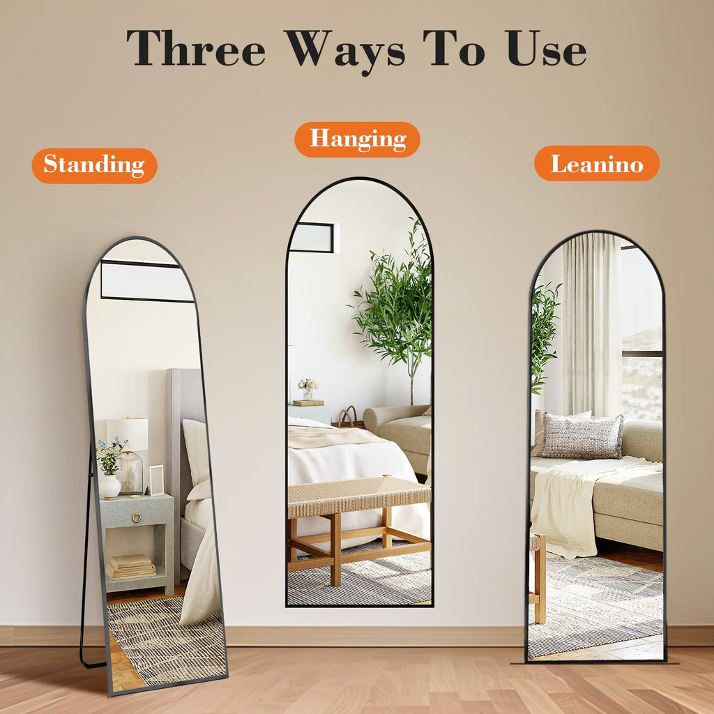 CONCETTA 56"x15" Arched Full Length Mirror, Full Body Standing Mirror Floor Mirrors, Black