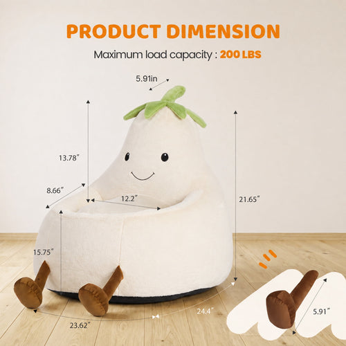 CONCETTA 24in Bean Bag Chair, Soft Faux Rabbit Fur Fabric, Cute Eggplant Lazy Chair for Kids, Living Rooms, Beige