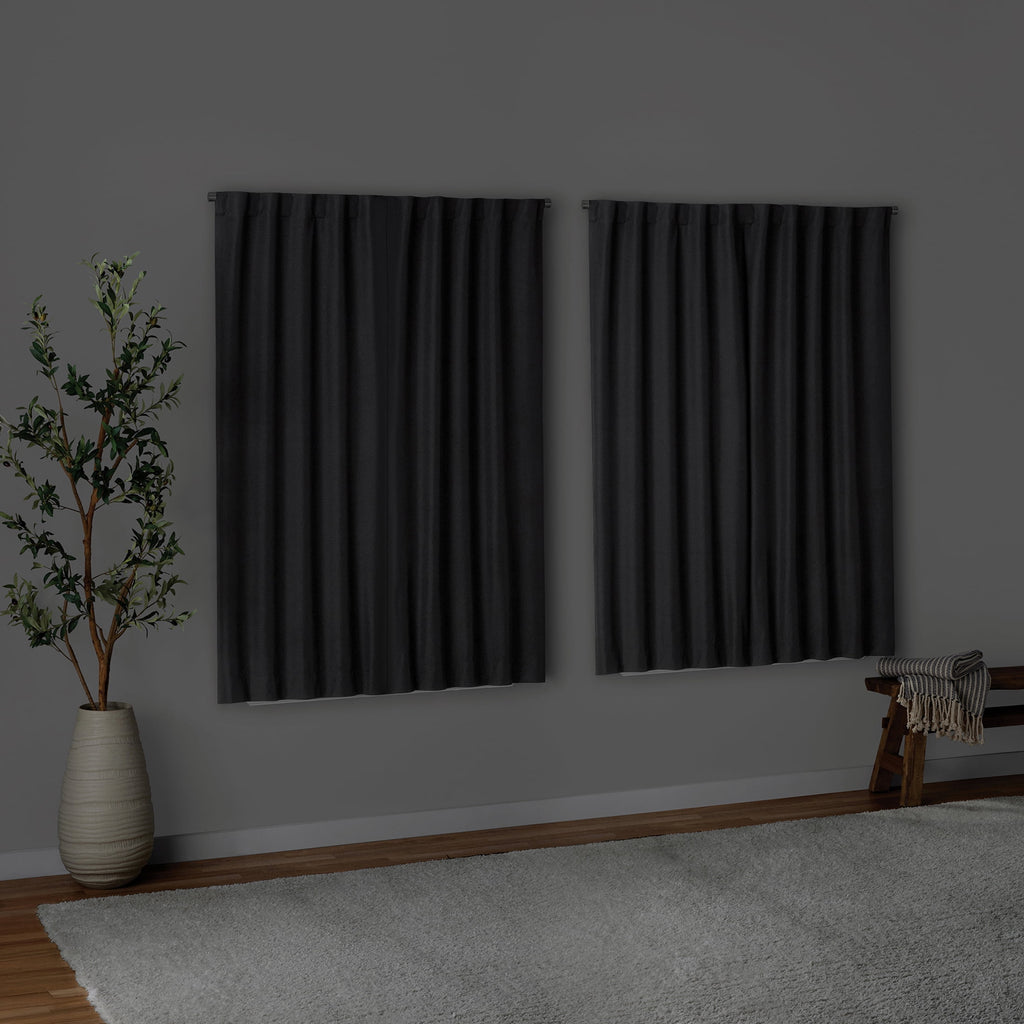 Mainstays Solid Black Blackout Curtain Panel Set with Back Tabs - 4 Pack, 30" x 63"