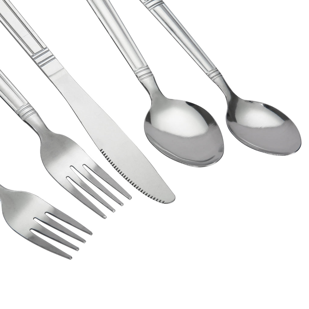 (4 pack) Mainstays 49 Piece Elena Adult Stainless Steel Flatware and Organizer Tray Value Set Silver, Service for 8
