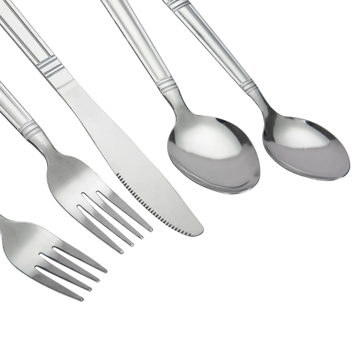 (4 pack) Mainstays 49 Piece Elena Adult Stainless Steel Flatware and Organizer Tray Value Set Silver, Service for 8