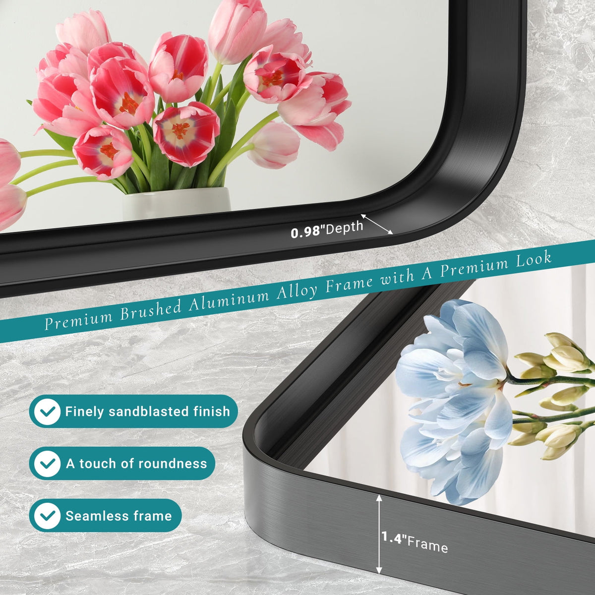CONCETTA Shatterproof Bathroom Wall Mirror -22" x 30" Vanity Mirror with Rectangular Metal Frame, Anti-Fog, Black, Gift for Mother's Day