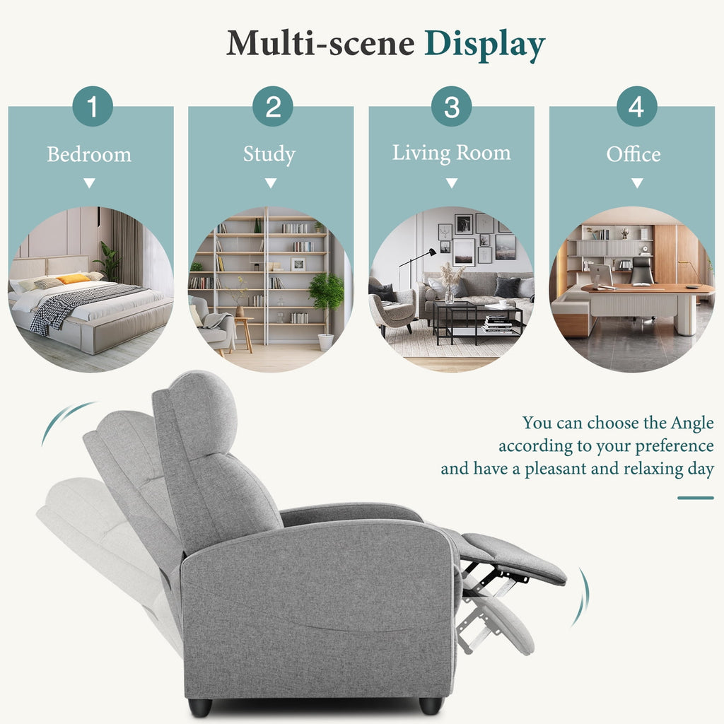 CONCETTA Vibration Massage Recliner Chair, 160 deg Reclining Small Sofa for Living Room & Home Theater, 275lbs Capacity, Relaxing Comfort, Gray