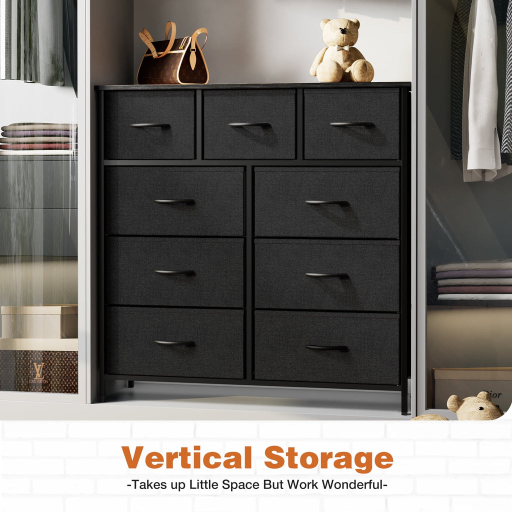 CONCETTA 9-Drawer Fabric Dresser Storage Chest for Bedroom, Closet, Storage Furniture for Adults, Black