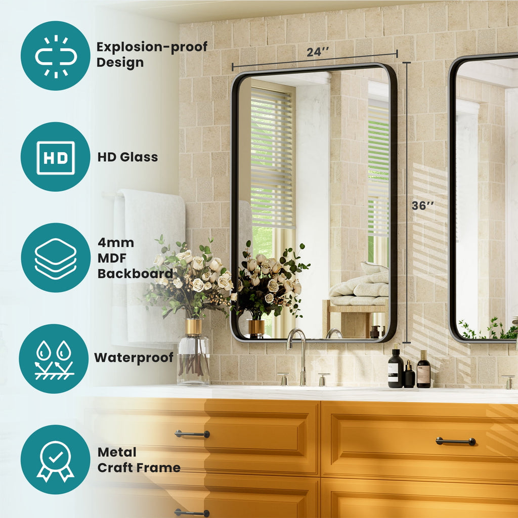 CONCETTA Shatterproof Bathroom Wall Mirror -22" x 30" Vanity Mirror with Rectangular Metal Frame, Anti-Fog, Black, Gift for Mother's Day