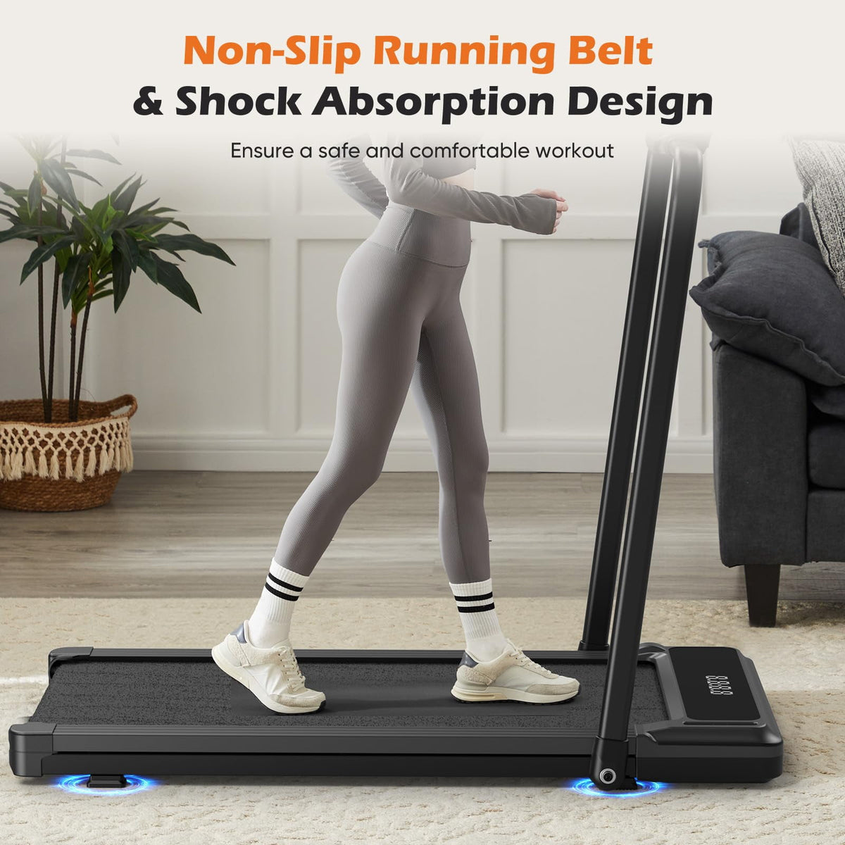 CONCETTA Foldable Walking Treadmill with Handrails, 2-in-1 Quiet Under Desk Treadmill for Home Office, Remote Control, LED Display, Black