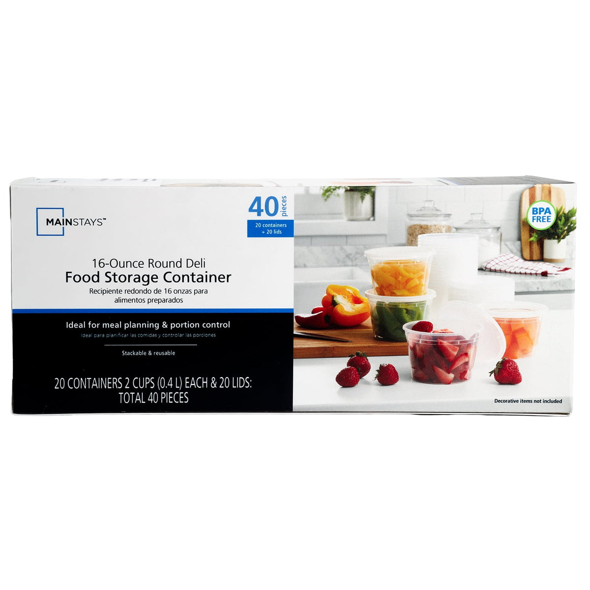 (4 pack) Mainstays Plastic Deli Containers, 40 Pieces, 16 oz, Meal Prep and Batch Cooking