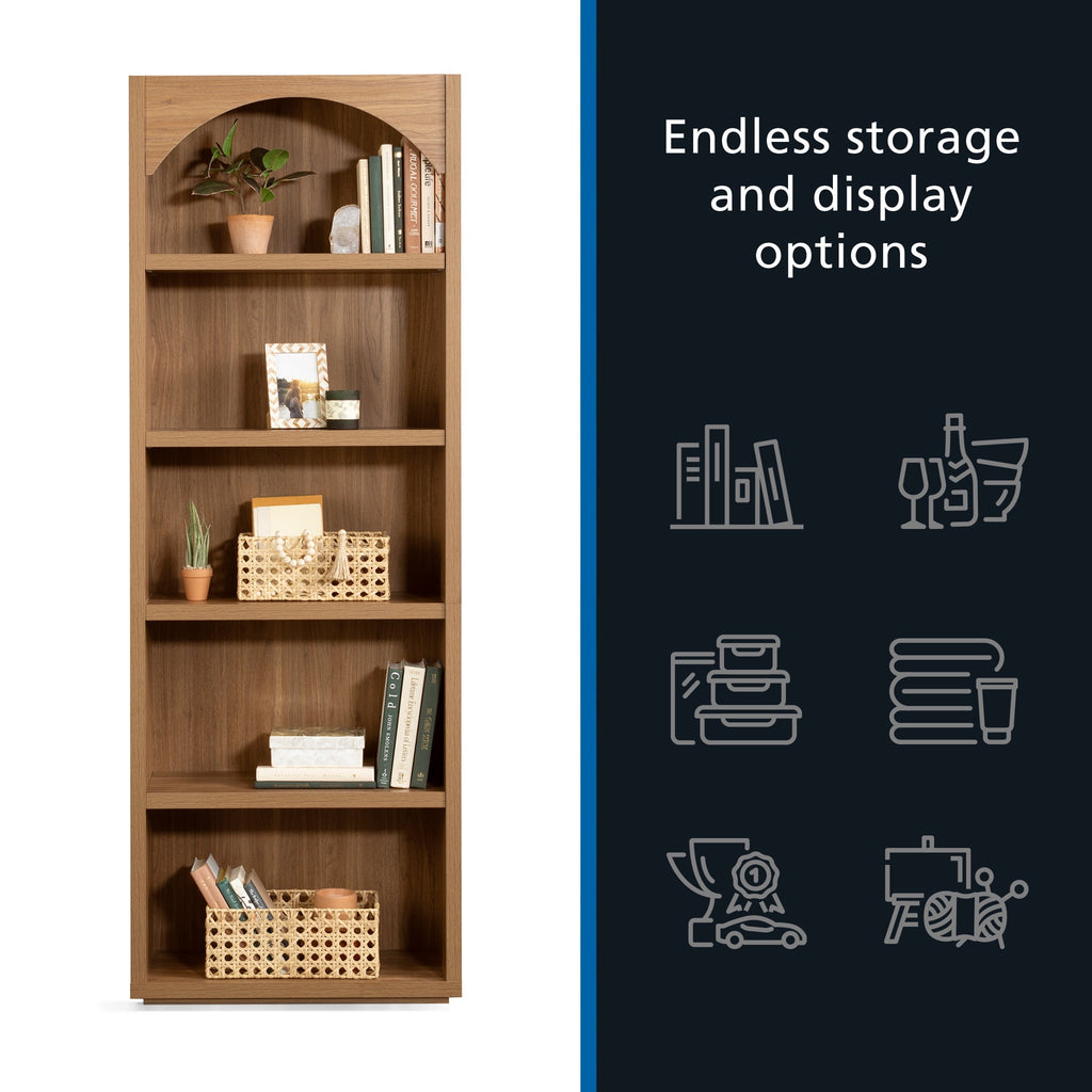 Mainstays Westley 5 Shelf Arch Bookcase, Warm Walnut Finish