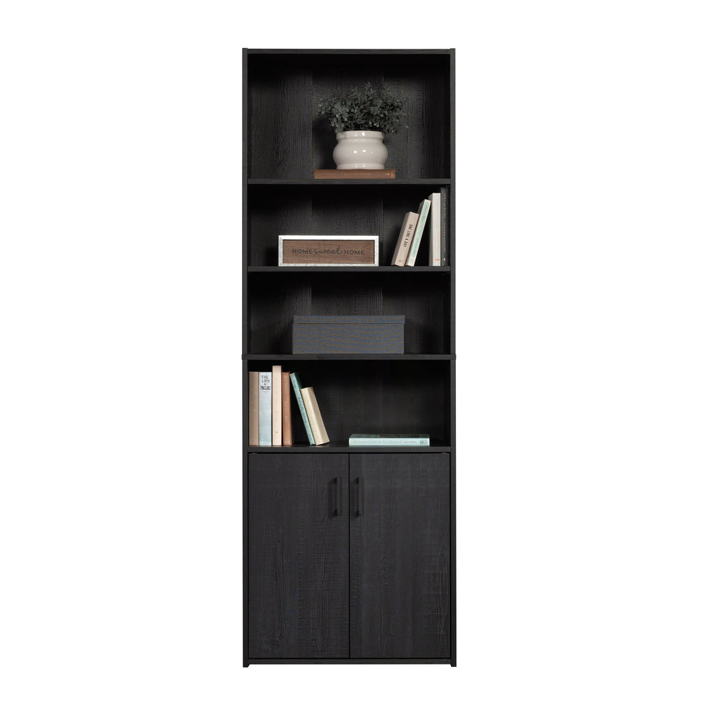 Mainstays 5 Shelf Bookcase with Doors, Black Finish