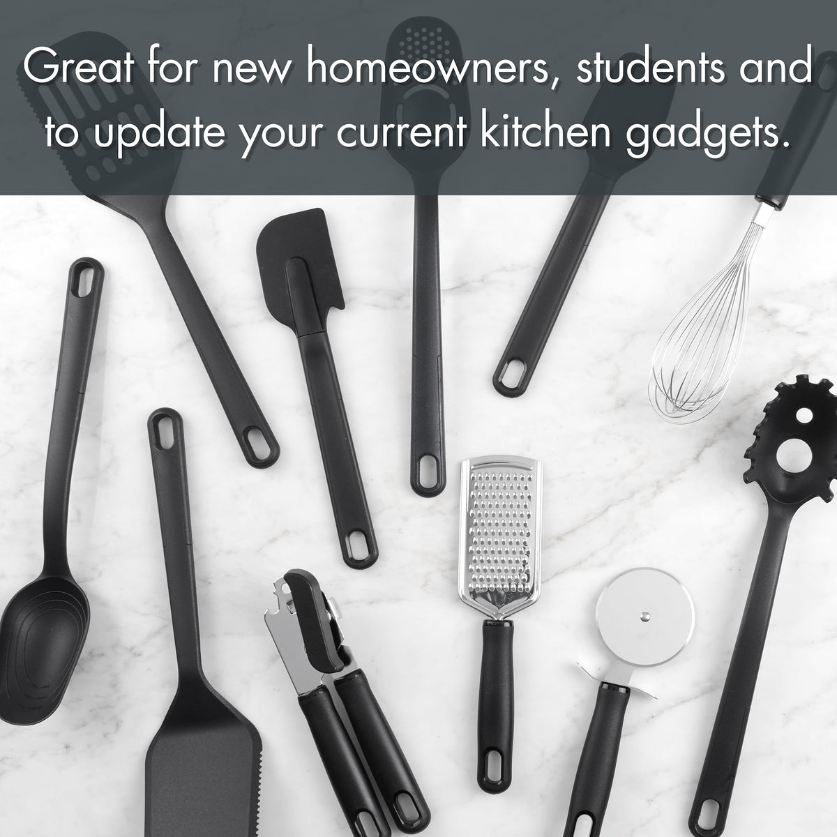 Mainstays 36 Piece Kitchen Gadget Set with Kitchen Cooking Utensils, and Drawer Organizer, Black