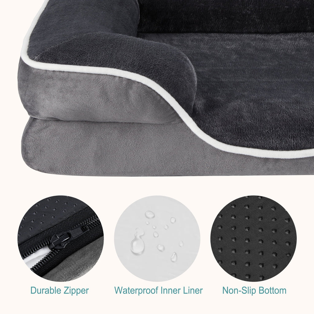 CONCETTA 42"x32" Orthopedic Dog Bed, XL Pet Sofa Bed with Egg Crate Foam Support, Machine Washable Cover, Gray