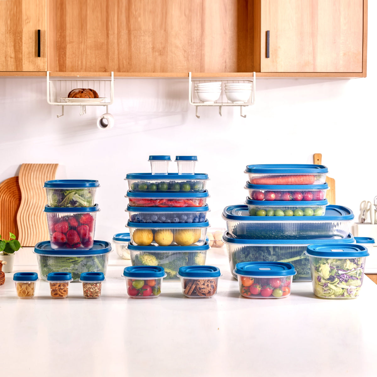 (2 pack) Mainstays Reusable Food Storage Containers Set, Plastic, Multi-Size, 34 Pieces, 17 Containers and 17 Lids