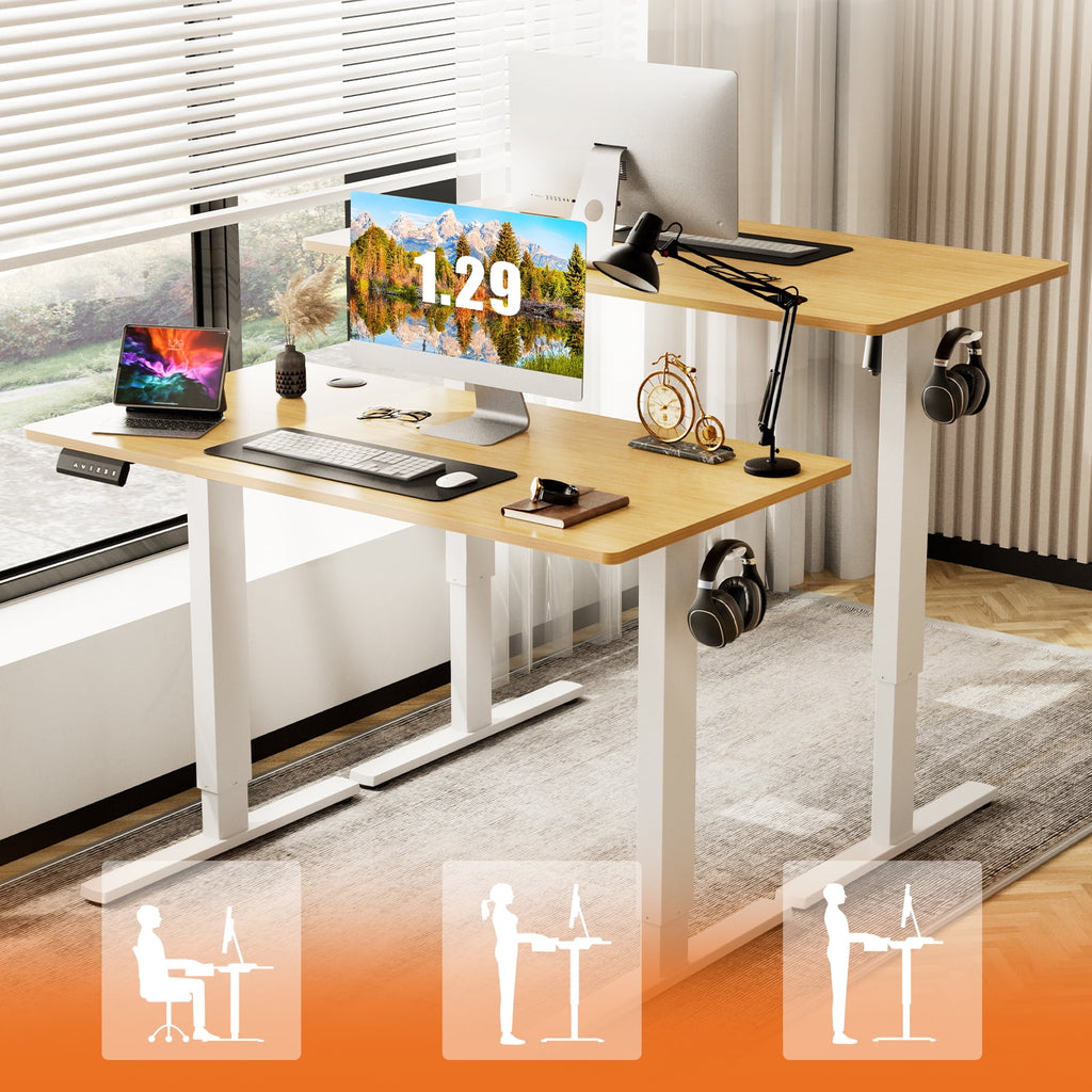 CONCETTA Electric Height Adjustable Desk, 55"x24" Ergonomic Sit Stand Workstation, One-Touch Lift Home Office Desk, Oak